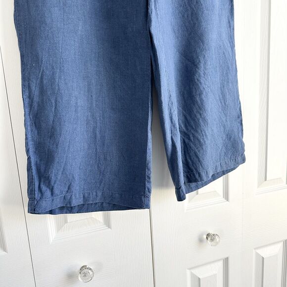 J. Jill Linen Pants Womens Size L Blue Wide Leg Cropped High Rise 100% Linen - Picture 5 of 10